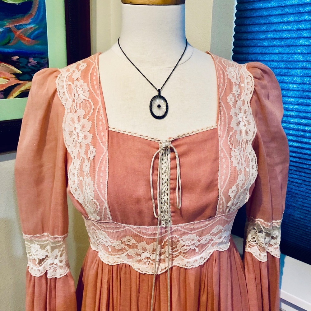 Vtg 70s Gunne Sax Victorian Maxi Prairie Corset Dress Rose Pink - Vtg 9 or S - Picture 13 of 15